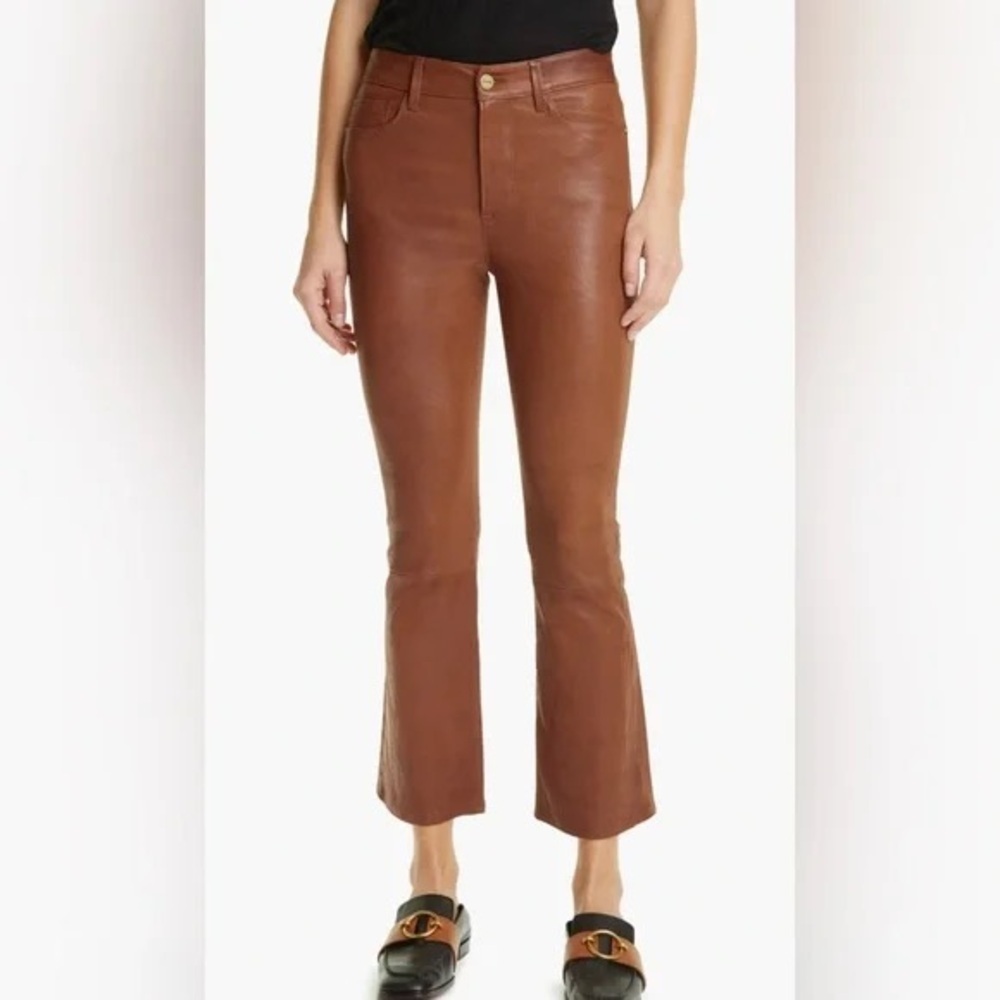 Frame Le Crop Mini Boot Brown Leather Pants